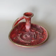 Kerámia gyertyatál 1 szálgyertyához 19,5cm - PIROS-ARANY