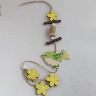 Fa virágfüzér madárral 50cm - Zöld-Sárga