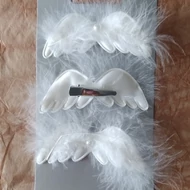 Angyalszárny csipeszes, szatén-toll 8cm - FEHÉR - 3db / cs.