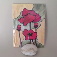 Festett kép, kasírozott vászon 13*18cm - Pipacsok (keret és akasztó nélkül)