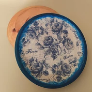 Fatányér - kék rózsák (dekupázs-festés) 21,5cm