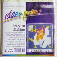 Selyem kendő Maci felhőn - 55*55cm előre kontúrozott  pongé08