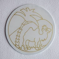 Fém keretre feszített selyem alap, ablakkép Teve, kontúrozott kör 15cm