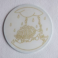 Fém keretre feszített selyem alap, ablakkép Teknős, kontúrozott kör 15cm