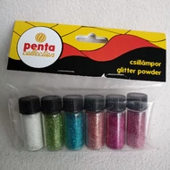 Csillámpor (glitter) szett 6*3,5ml - 6 szín vegyes I. (fehér, v.zöld, v.kék, bronz, rózsaszín, pink)