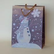 Papírtáska mintás 19*24cm 8cm talp - Barna hóemberes