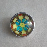 Gyűrű alap patentfoglalathoz cserélhető patent dísz 18mm - mandala 5. (8 kék levél)