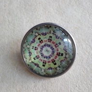Gyűrű alap patentfoglalathoz cserélhető patent dísz 18mm - mandala 7. (kék-zöld pasztell)