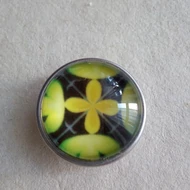 Gyűrű alap patentfoglalathoz cserélhető patent dísz 18mm - mandala 8. (sárga-fekete)