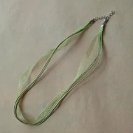 Nyaklánc alap szerelékkel, lánchosszabbítóval, organza és pamutzsinór kb. 43cm ezüst-zöld
