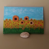 Vászon kép: Festett-horgolt napraforgók I. 20*30cm