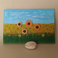 Vászon kép: Festett-horgolt napraforgók II. 20*30cm
