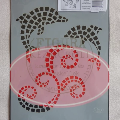 Stencil sablon / 21*29cm mozaik jellegú delfin motívumok