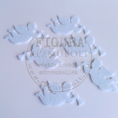 Filc dekorációs figura szett: Angyal trombitával 8cm 6db FEHÉR
