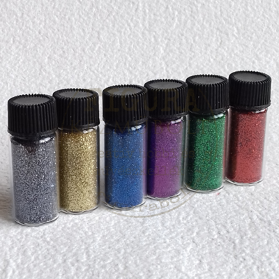 Csillámpor (glitter) szett 6*3,5ml - 6 szín vegyes II. (grafit, kék, lila, piros, zöld, arany)