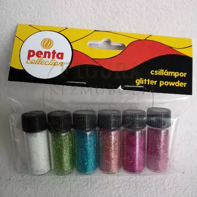 Csillámpor (glitter) szett 6*3,5ml - 6 szín vegyes I. (fehér, v.zöld, v.kék, bronz, rózsaszín, pink)