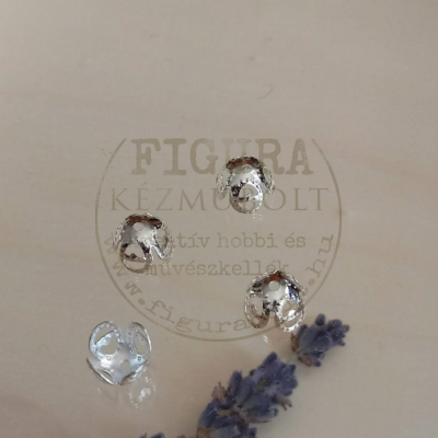 Gyöngykupak, kőfoglalat, harang áttört 8/7mm ezüst színű 4db/cs