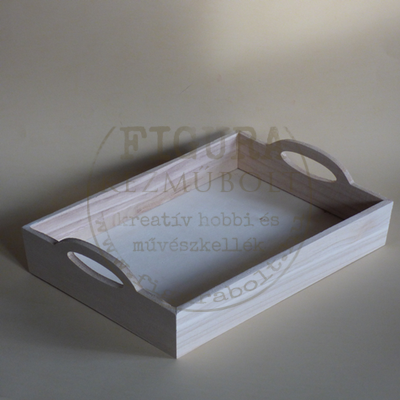 Fa tálca íves véggel, ovál fogó nyílással 29*21*7 cm (legnagyobb méretek)
