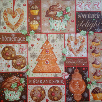 Dekor szalvéta 193 Karácsonyi édességek mozaikban (4/4 egyforma)